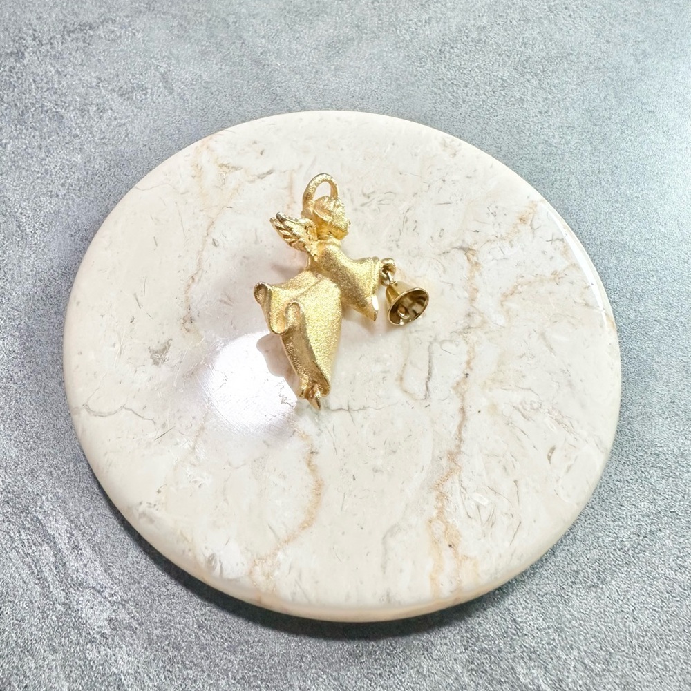 Vintage Signed RR USA Brush Gold With A Shinny Bell Angel Brooch Pin